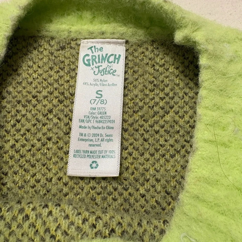 Justice Lime Green Grinch Sweater